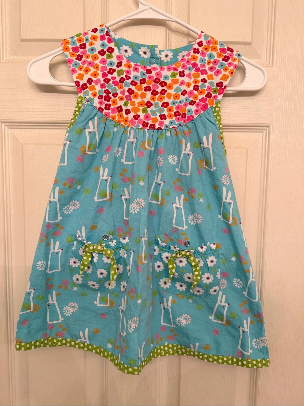 Jelly The Pug Aqua Blue Bunny & Floral Yoke Dress